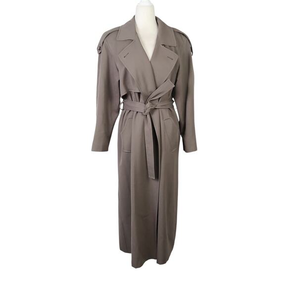 Vintage 90s Saville Taupe Brown 100% Wool Long Trench Coat M - Picture 1 of 8
